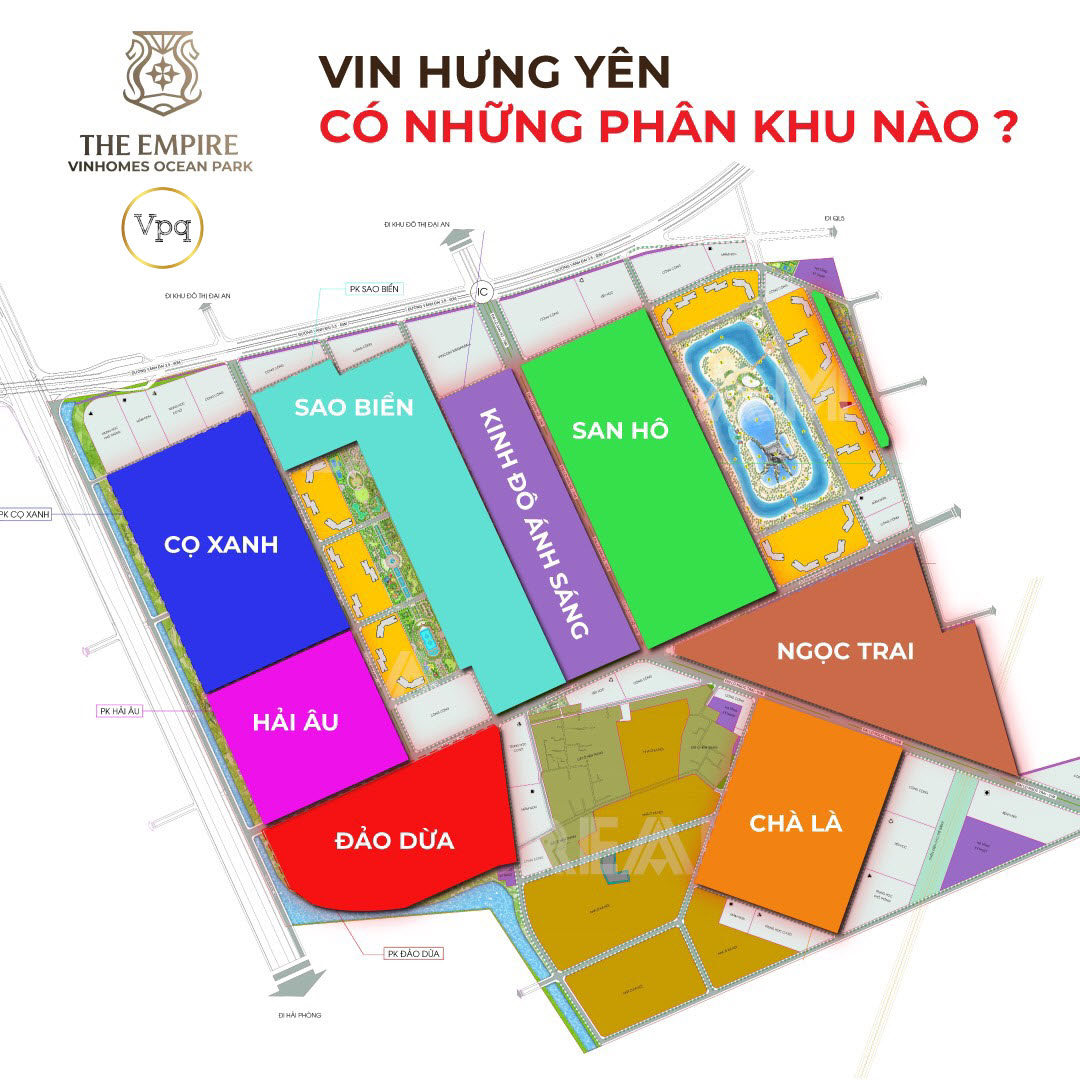 Các phân khu tại dự án The Empire Vinhomes Ocean Park Hưng Yên